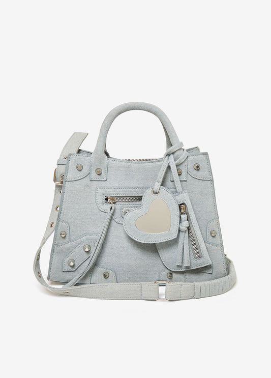 Studded Denim Satchel