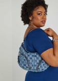 Checked Denim Shoulder Bag