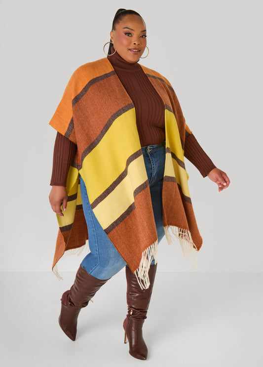 Plus Size Brushed Colorblock Kimono