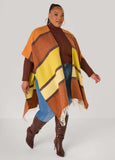 Plus Size Brushed Colorblock Kimono