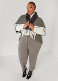 Plus Size Striped Faux Fur Trimmed Poncho