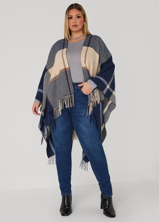 Plus Size Chevron Plaid Poncho