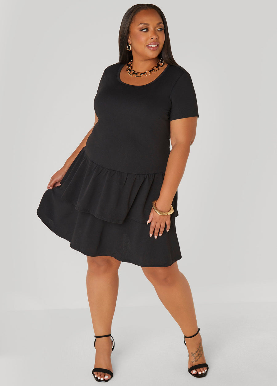 Plus Size Tiered Textured Mini Dress