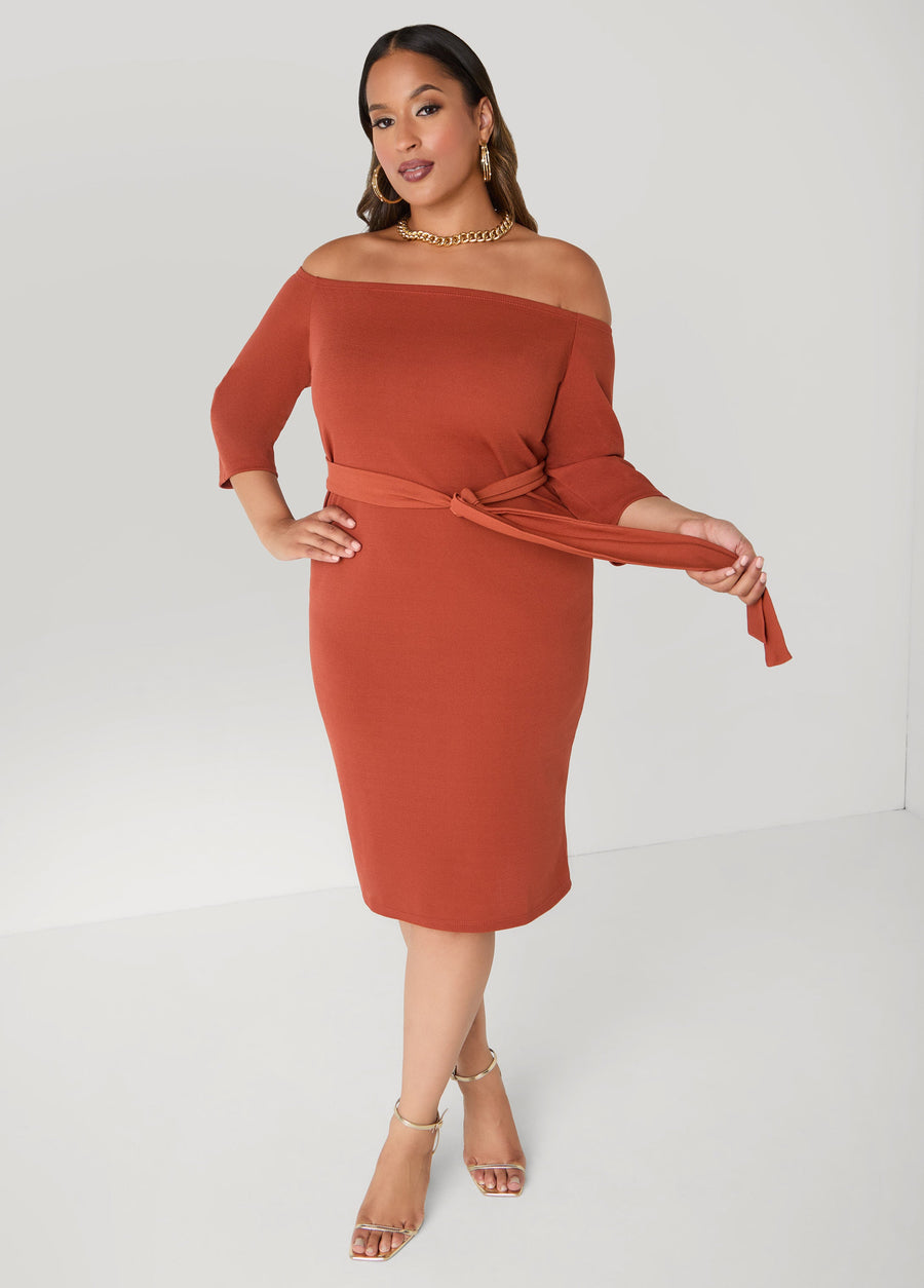 Plus Size Belted Off The Shoulder Dress