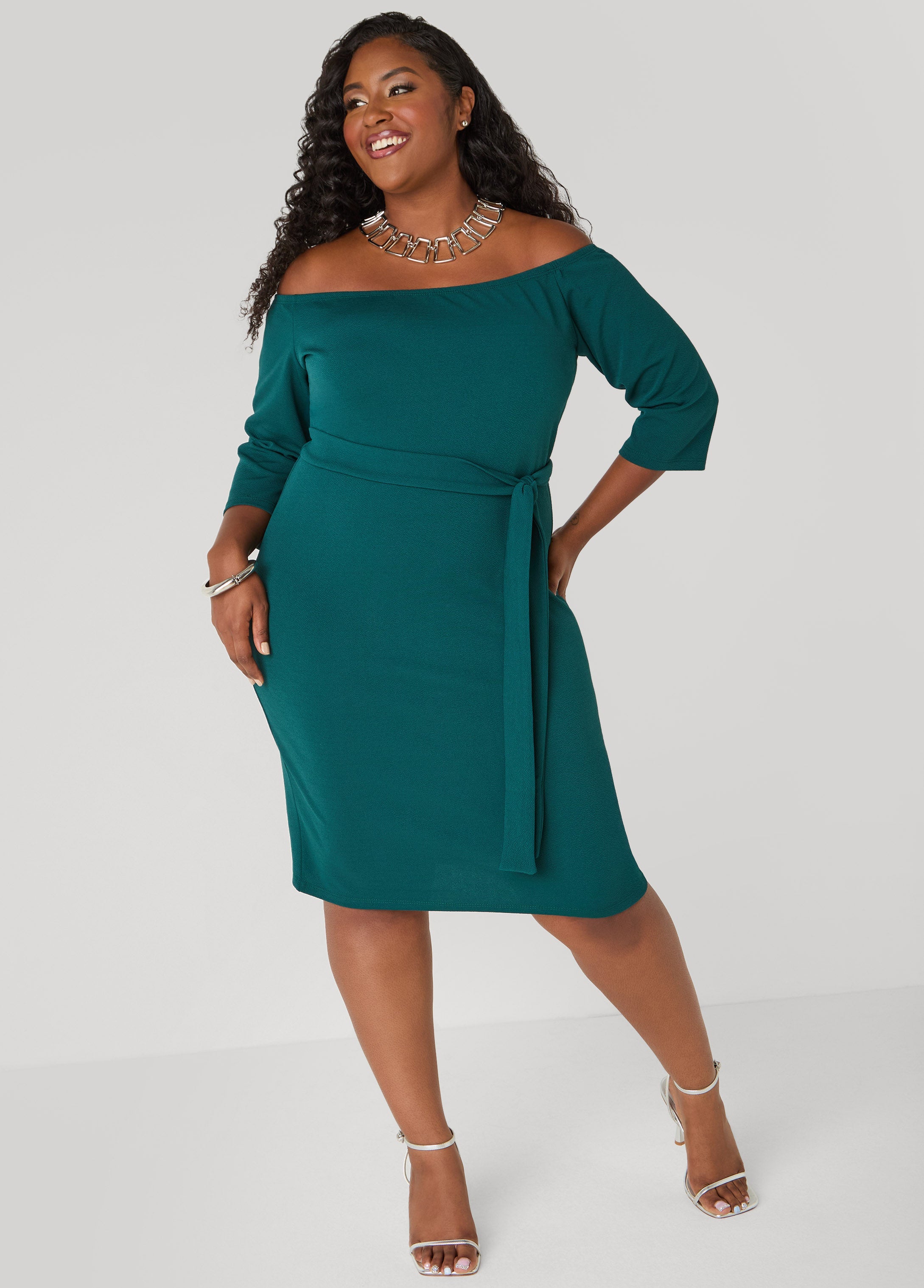 Plus Size Belted Off The Shoulder Dress