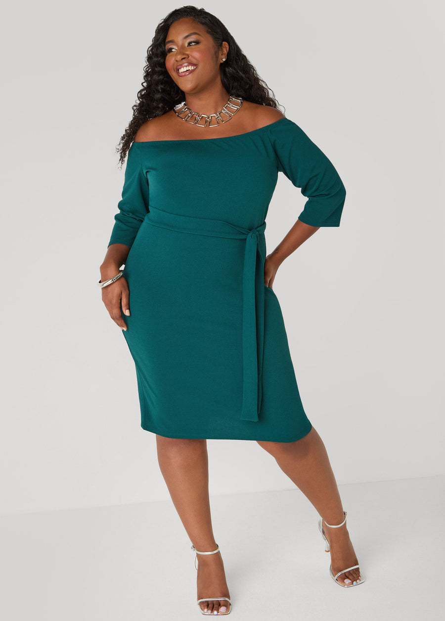Plus Size Belted Off The Shoulder Dress