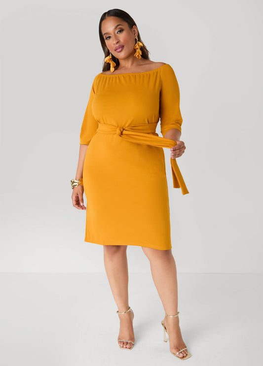 Belted Off The Shoulder Dress