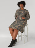 Flounced Camo Print Hoodie Dress