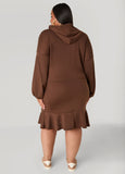 Flounced French Terry Hoodie Dress