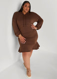 Plus Size Flounced French Terry Hoodie Dress