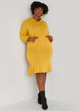 Flounced French Terry Hoodie Dress