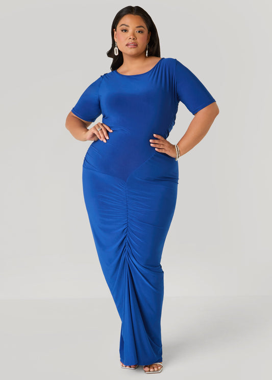 Plus Size Ruched Maxi Bodycon Dress