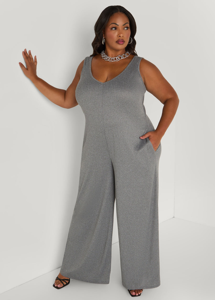 Plus Size Ribbed Wide Leg Jumpsuit