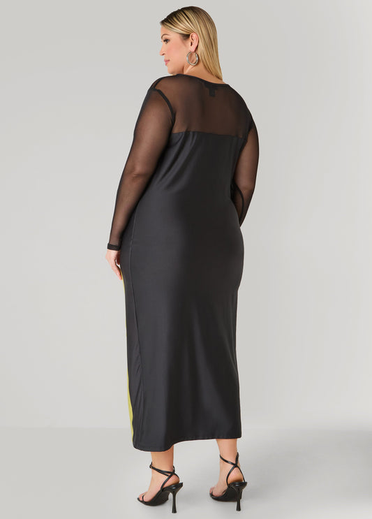 Mesh Paneled Floral Midaxi Dress