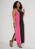 Black & Fuchsia Color Block Tank Maxi Dress