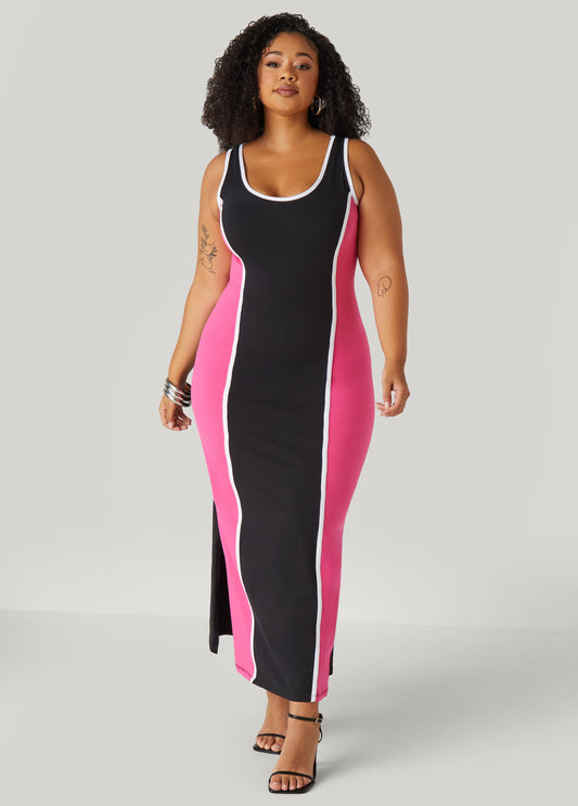 Plus Size Two Tone Maxi Tank Dress