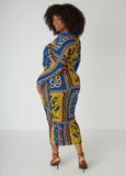 Royal Blue Mixed Print Bodycon Midi Dress