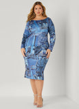 Plus Size Denim Print Bodycon Dress