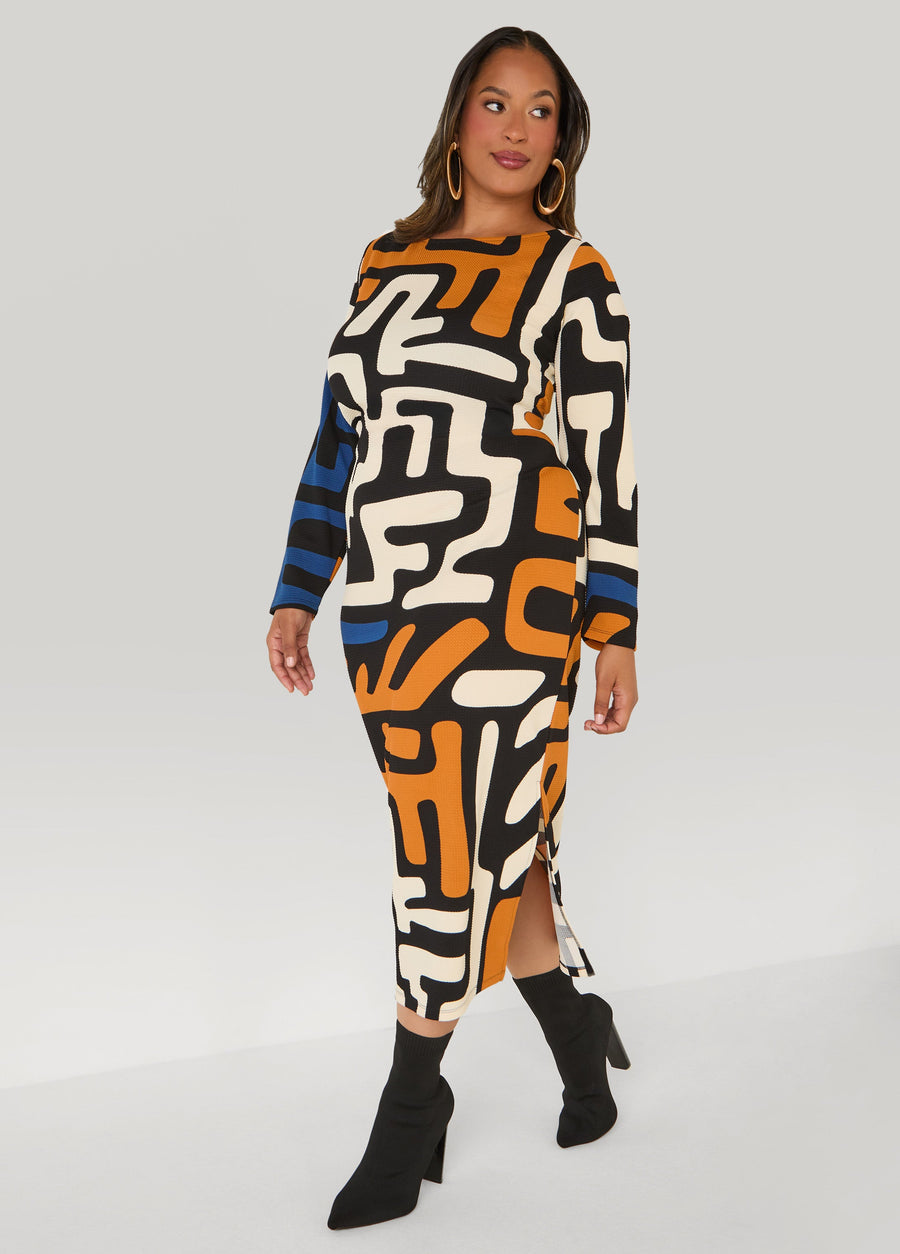 Plus Size Textured Abstract Maxi Dress