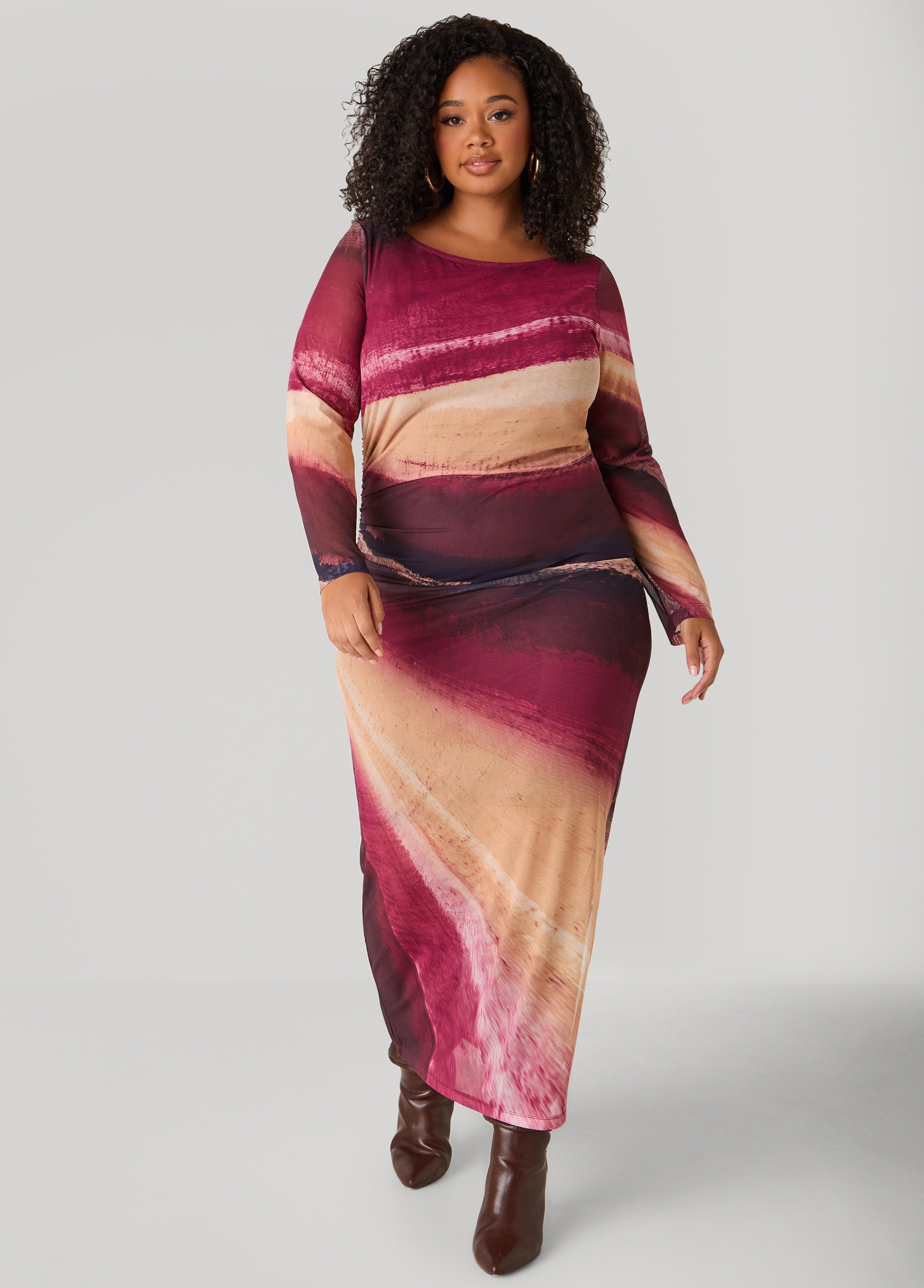 Plus Size Printed Mesh Maxi Bodycon Dress