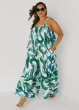 Plus Size Swirl Print Wide Leg Jumpsuit