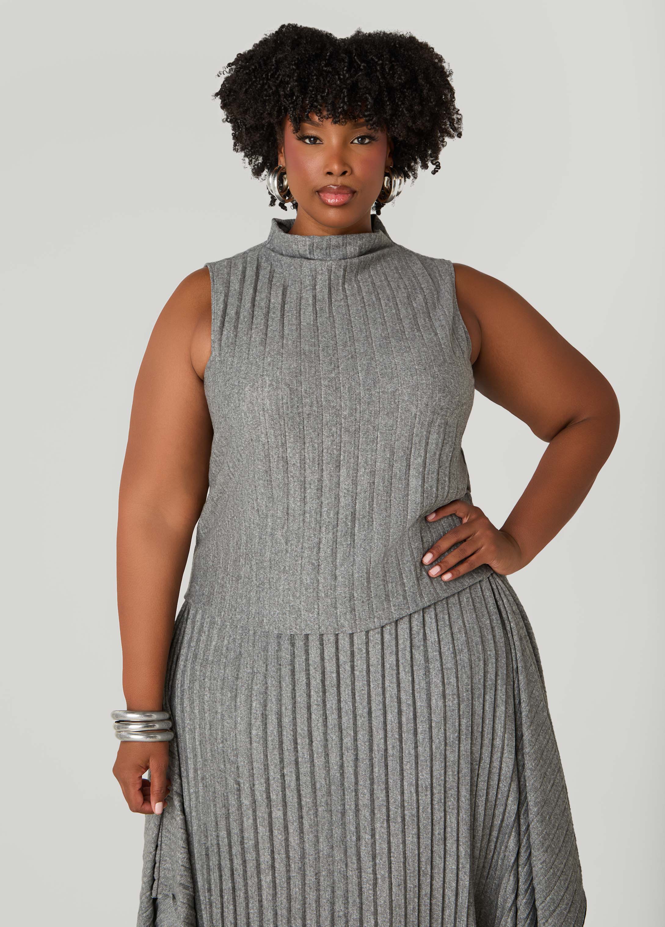 Plus Size Mock Neck Pleated Top