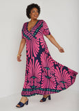 Printed Faux Wrap Maxi Dress