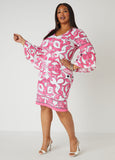 Printed Textured Knit Sheath Dress