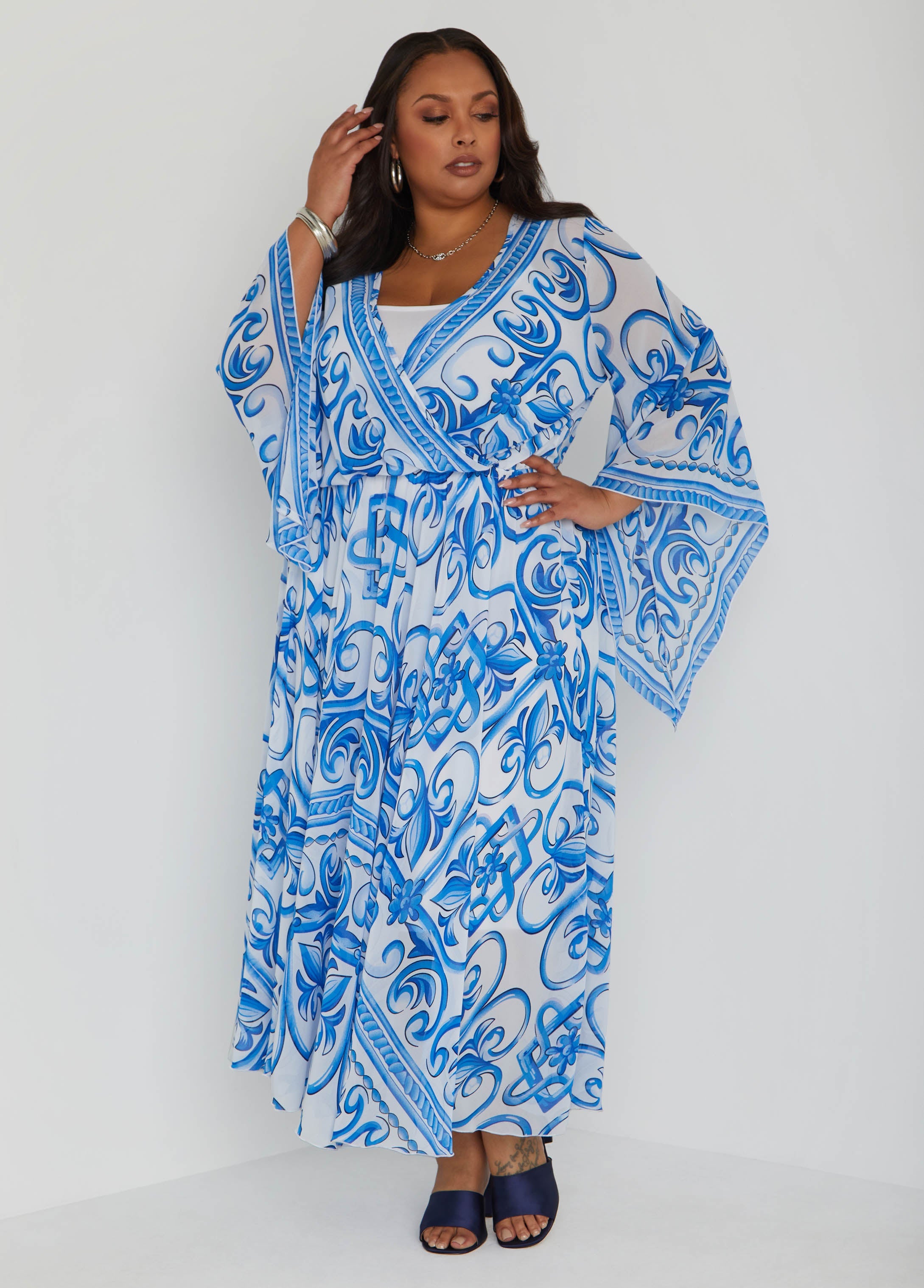 Plus Size scarf print maxi dress plus size wrap dress plus size sundress
