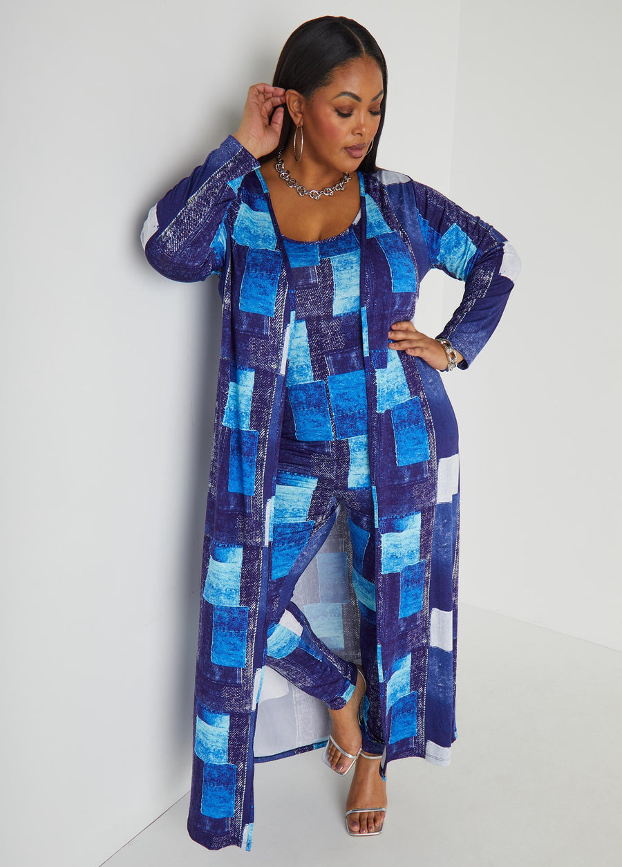 Plus Size denim duster plus size two piece plus size matching set