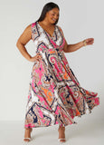 Plus Size Paisley Faux Wrap Maxi Dress