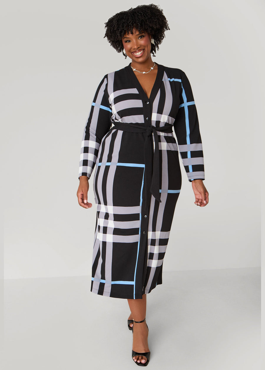 Plus Size Plaid Maxi Cardigan Dress