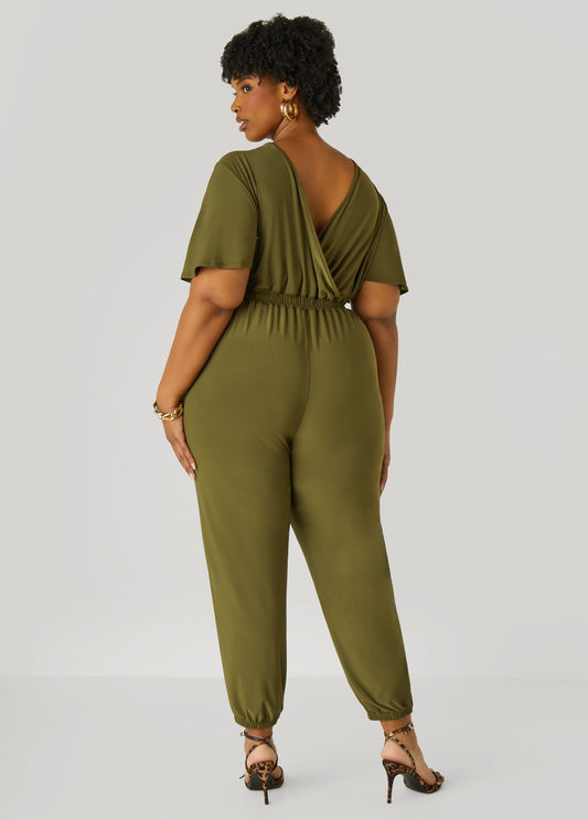Faux Wrap Stretch Knit Jumpsuit