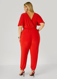 Faux Wrap Stretch Knit Jumpsuit