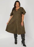 Faux Suede A Line Dress