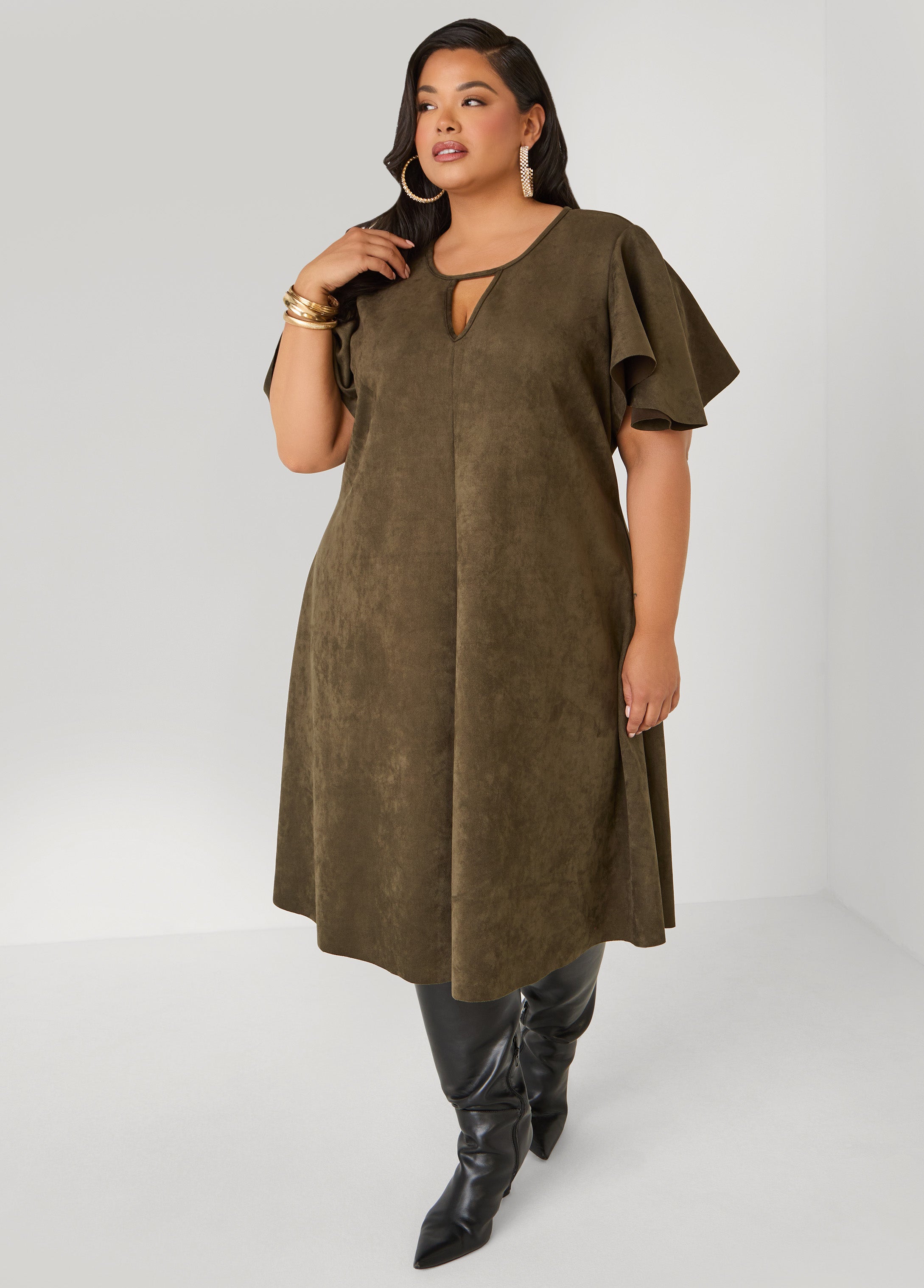 Plus Size Faux Suede A Line Dress