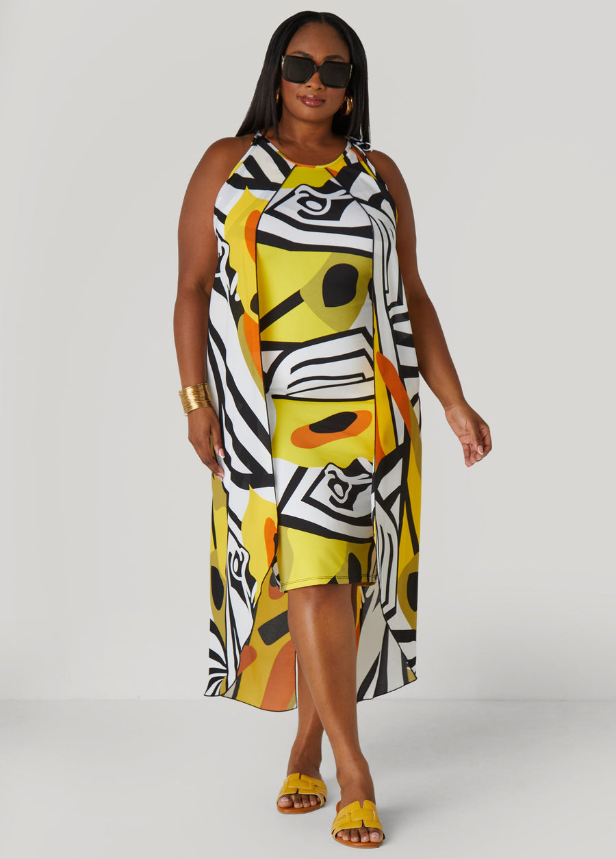 Plus Size Layered Geo Print Dress