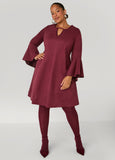 Bell Sleeved Faux Suede Dress