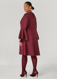 Bell Sleeved Faux Suede Dress