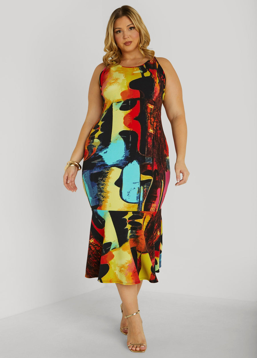 Plus Size Printed Midaxi Bodycon Dress