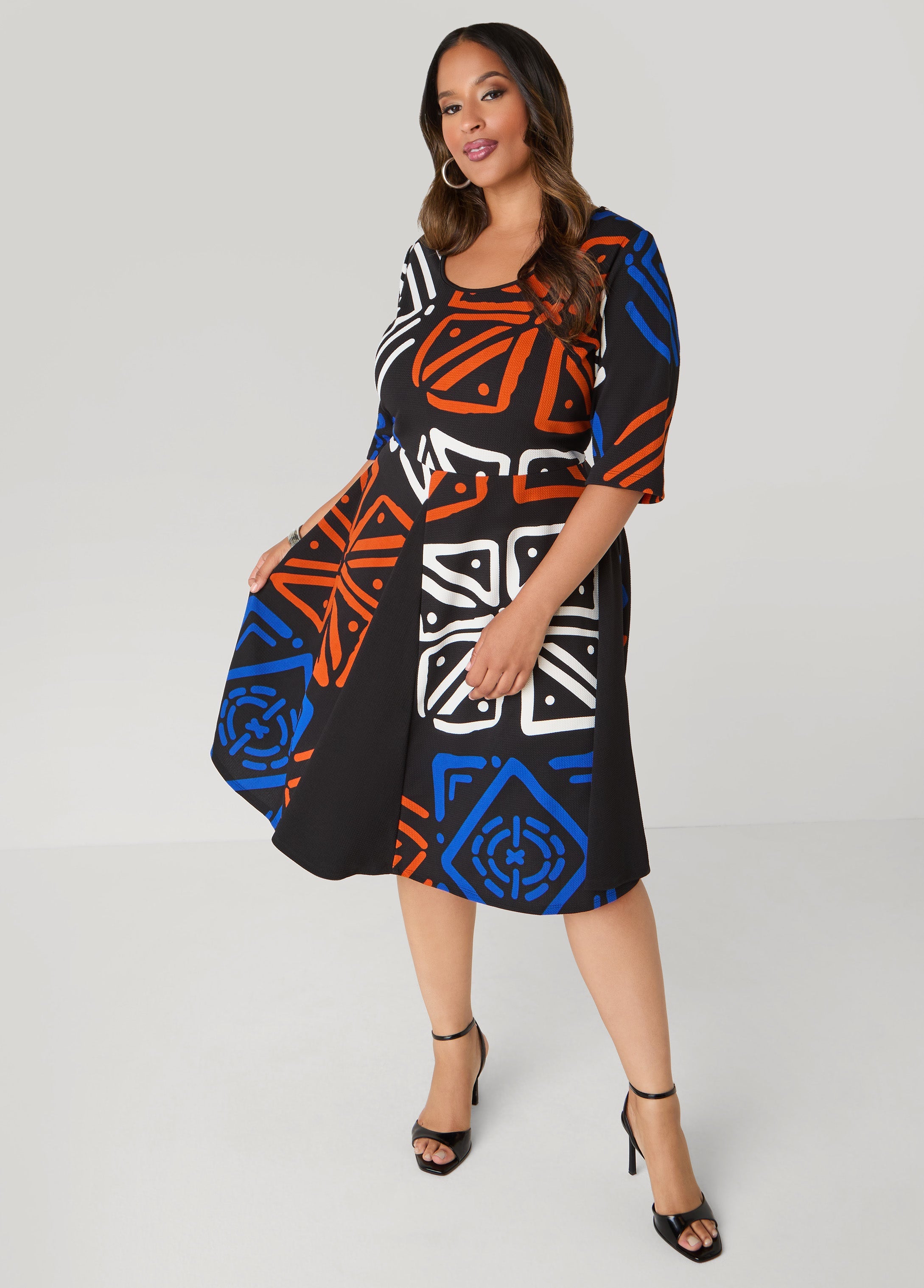 Plus Size Abstract Print A Line Dress