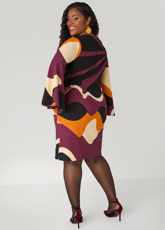 Bell Sleeved Swirl Print Dress