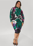 Plus Size Ruched Printed Bodycon Dress