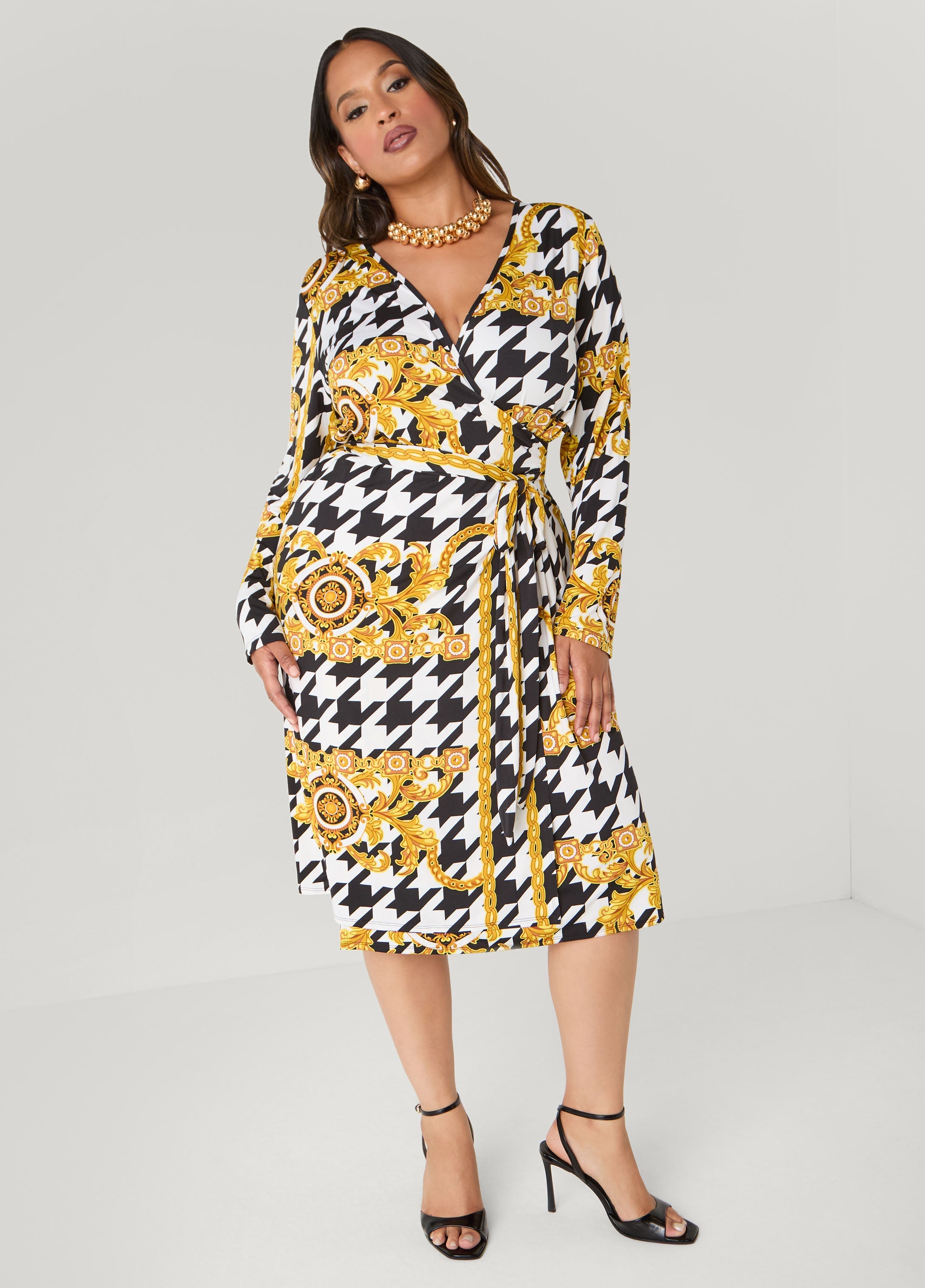 Plus Size Status Print Wrap Dress