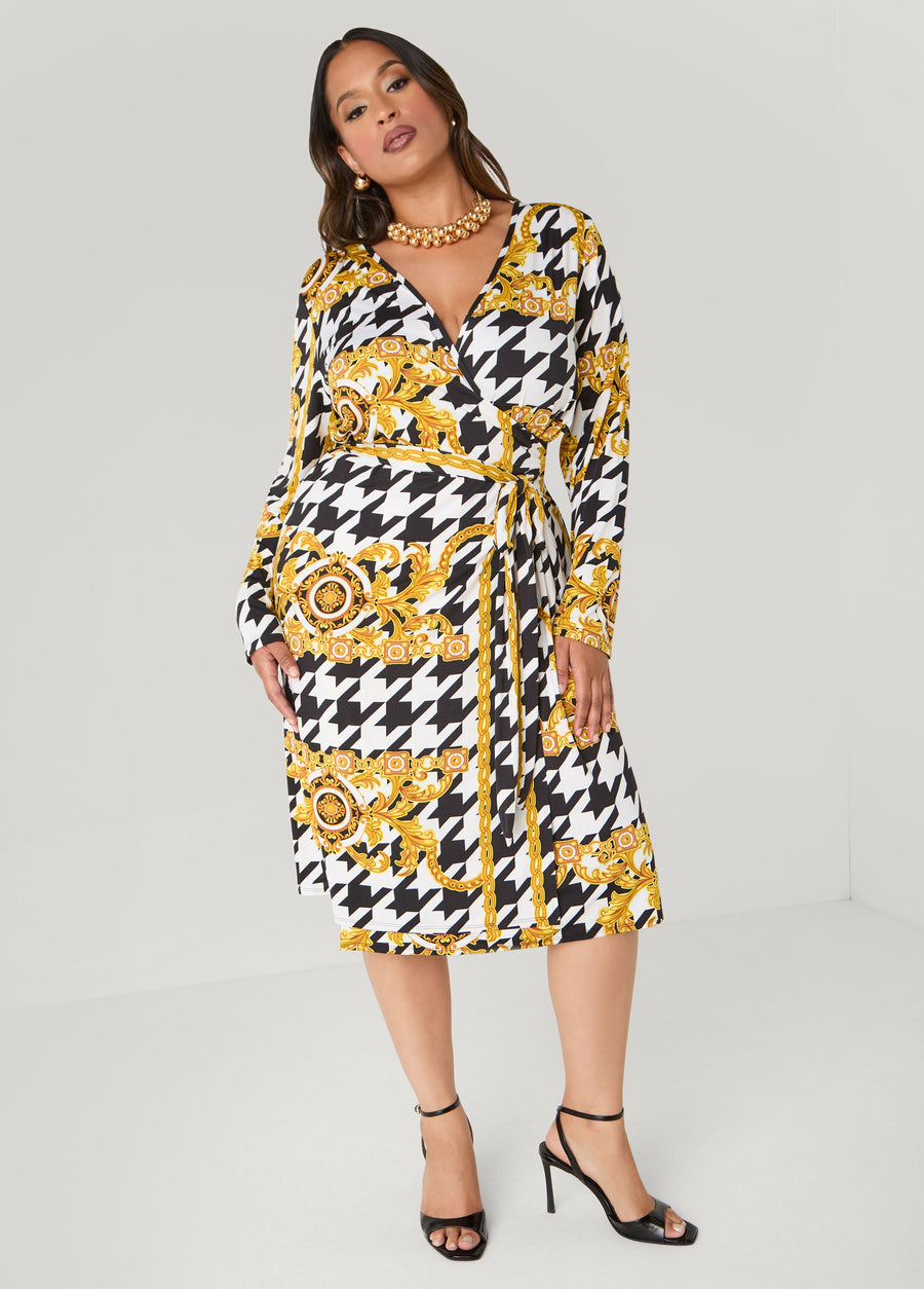 Plus Size Status Print Wrap Dress
