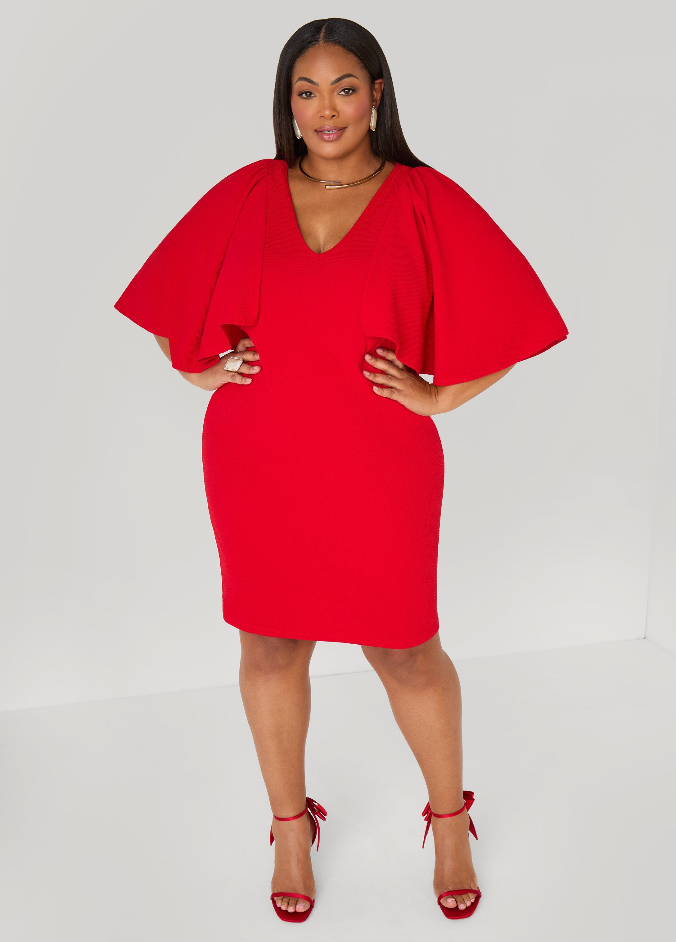 Plus Size Cape Effect Textured Sheath Dress