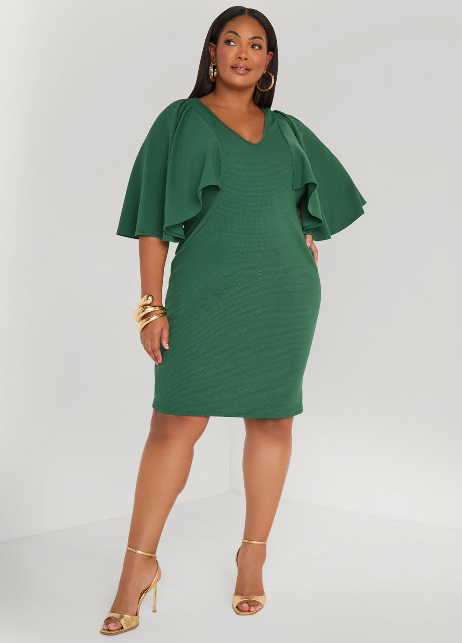 Plus Size Cape Effect Textured Sheath Dress