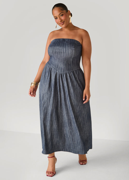 Plus Size Strapless Denim Maxi Dress