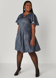 Cutout Textured Denim A Line Dress