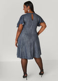 Cutout Textured Denim A Line Dress